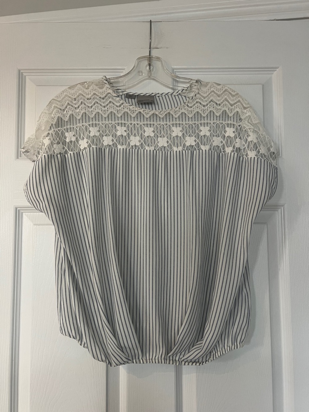 Vero Moda White Lace Yoke Navy Striped Blouse